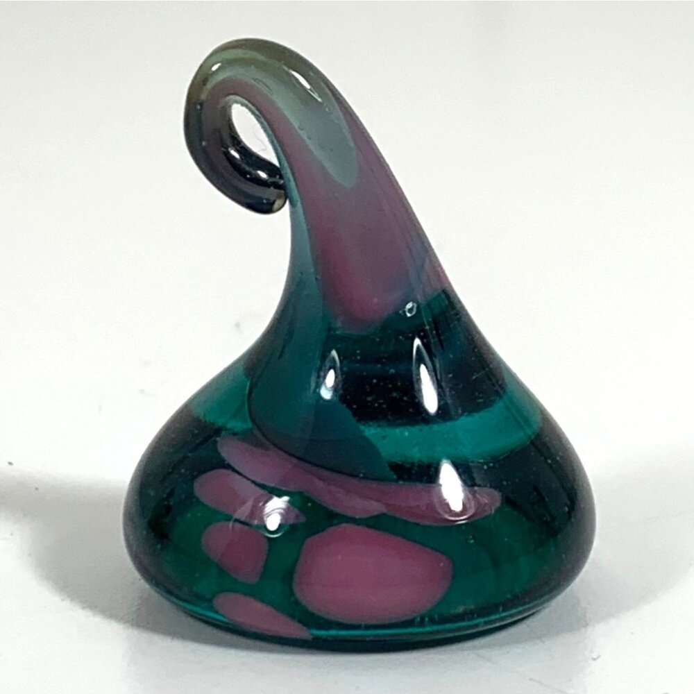 MINI Handcrafted Willow Creek Glass Recycled Teal Pink Glass Paperweight Swirl
